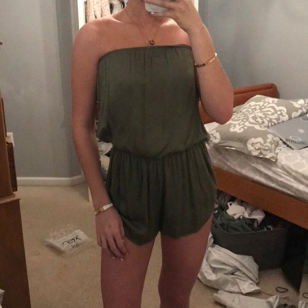 Army Green Strapless Romper